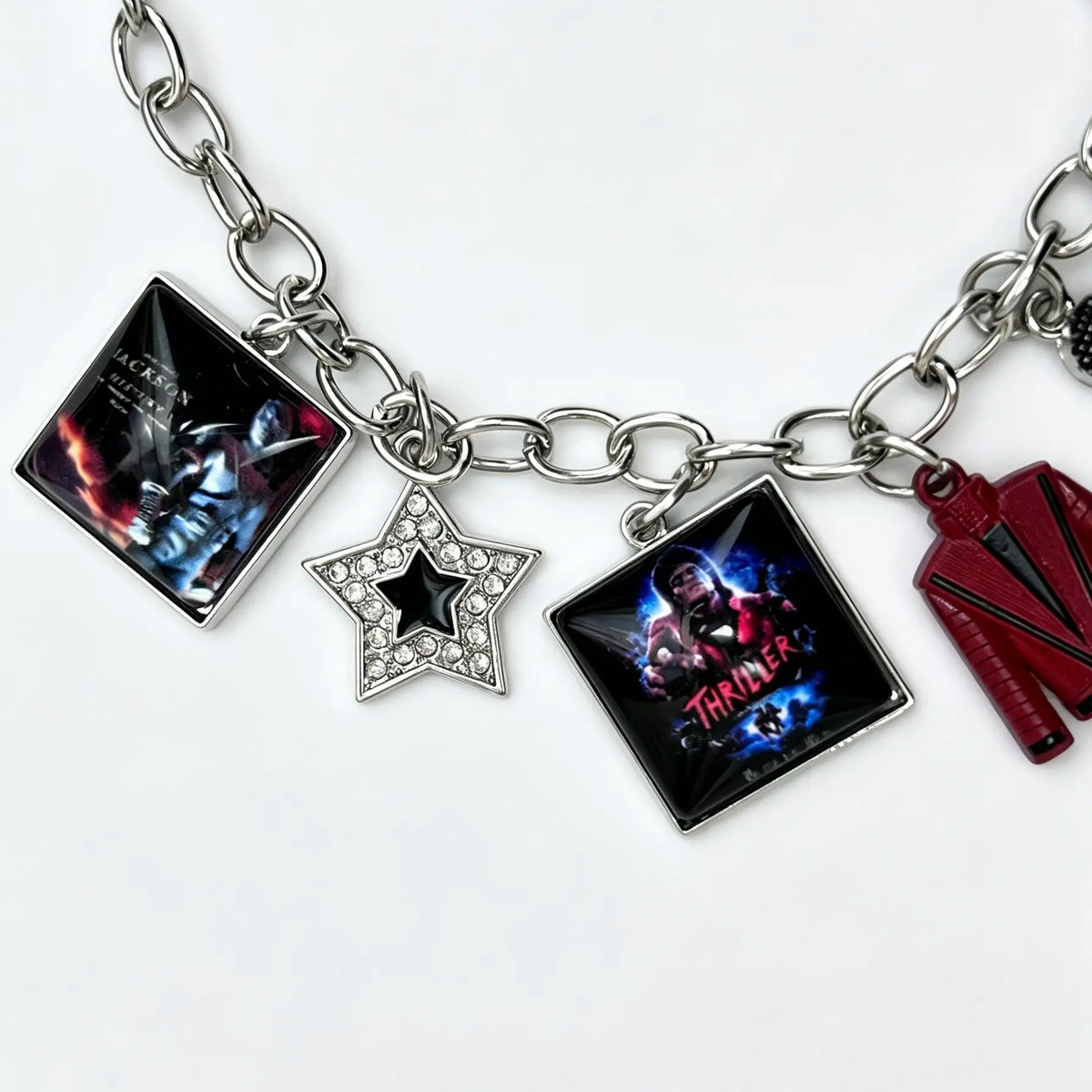 Music Inspired Michael Jackson Charm Bracelet, Vintage Link Chain Bracelet with Microphone, Jacket & Album Charms, Unisex Fan Gift, Back to School