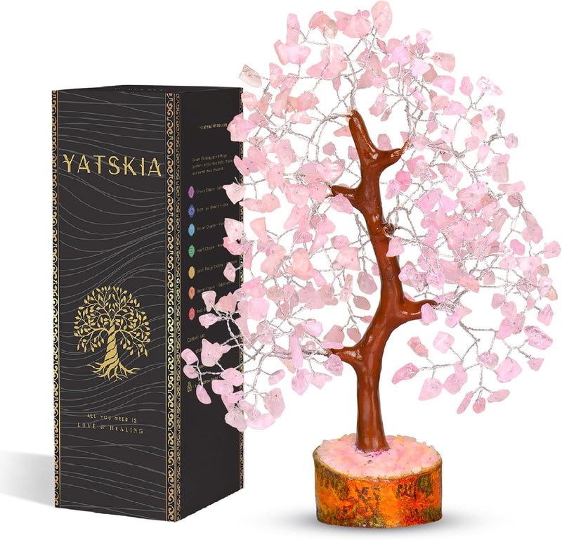 YATSKIA Rose Quartz Crystal Tree | Pink Chakra Tree | Healing Crystals | Meditation Room Decor | Spiritual Decor | Sister Birthday Gifts | Spiritual Healing Gifts | 10 Inch