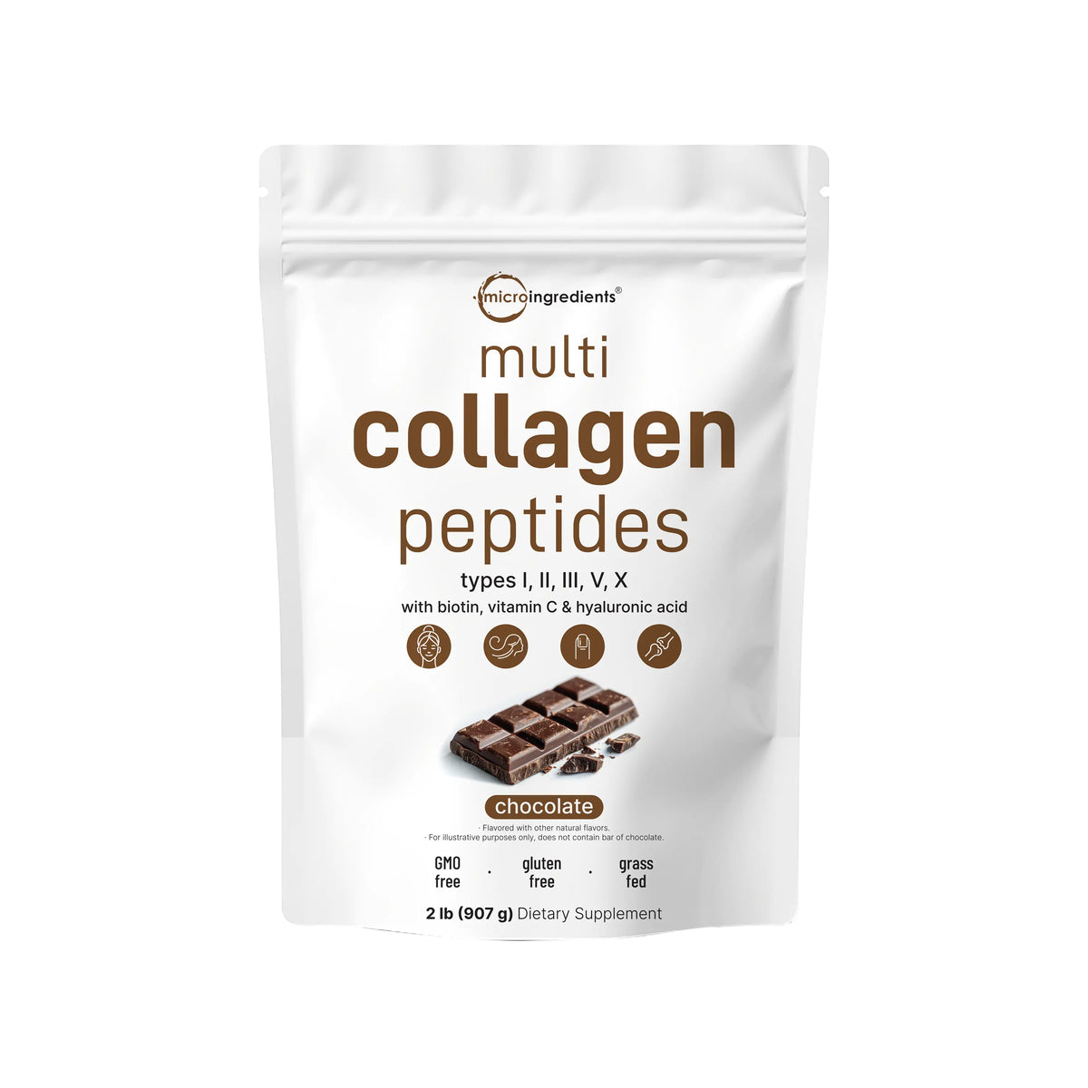 Micro Ingredients Multi Collagen Peptides Powder - Hydrolyzed Protein Peptides (Type I,II,III,V,X) with Hyaluronic Acid, Biotin & Vitamin C Unflavored