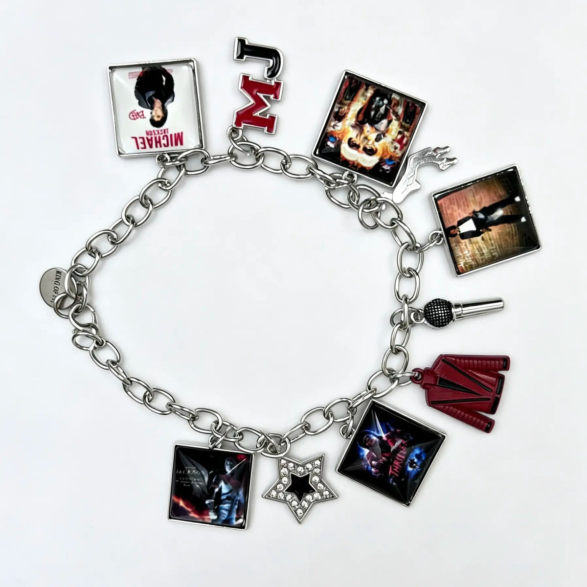 Music Inspired Michael Jackson Charm Bracelet, Vintage Link Chain Bracelet with Microphone, Jacket & Album Charms, Unisex Fan Gift, Back to School